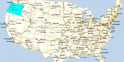 بورتلاند في ولاية أوريغون على خريطة الولايات المتحدة الأمريكية